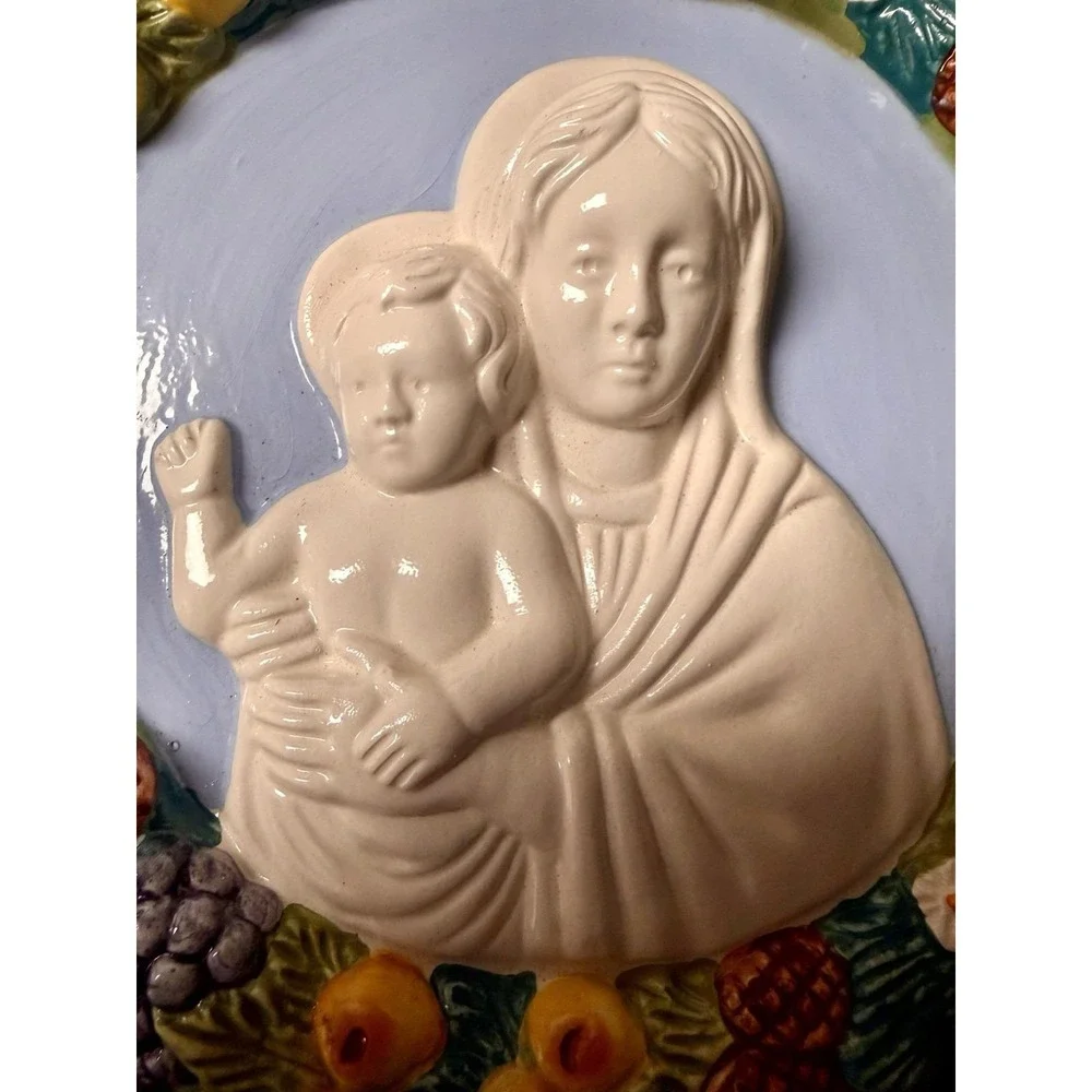 Vtg Niccacci Deruta Italy Madonna & Child Majolica Wall Plaque 7.5
